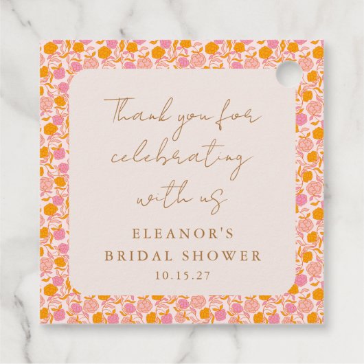 Boho Roze Sinaasappel Bloemen Vrijgezellenfeest Da Bedankjes Labels (Achterkant)
