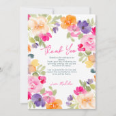 Boho roze sinaasappel zomerbloemenvrijgezellenfees bedankkaart (Voorkant)