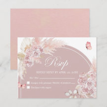 Boho roze stoffige boog quinceanera RSVP-kaart