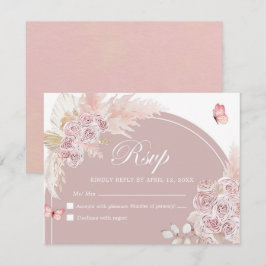 Boho roze stoffige boog quinceanera RSVP-kaart RSVP Kaartje
