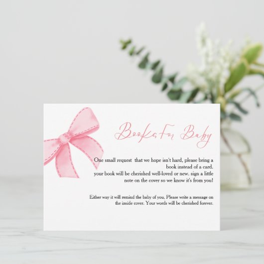 Boho Roze Strik boek voor baby verzoek kaart (Staand voorkant)