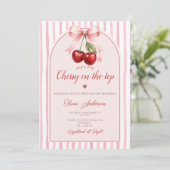 Boho Roze Strik Boho Bruiloft Borrel met Kersje er Kaart (Staand voorkant)