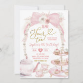 Boho Roze Strik Verjaardag Tijd Vier Thee Kaart (Voorkant)