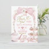 Boho Roze Strik Verjaardag Tijd Vier Thee Kaart (Staand voorkant)