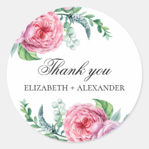 Boho roze tuinen bloemen. Bloemige trouw dank je Ronde Sticker