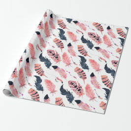 Boho Roze Veren Cadeaupapier