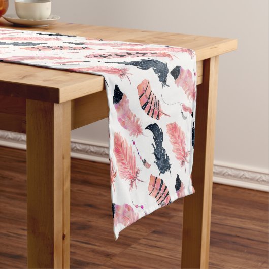 Boho Roze Veren Korte Tafelloper (Voorbeeld)