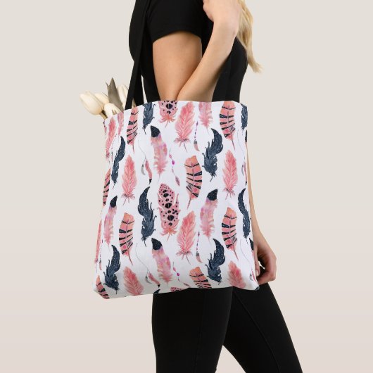 Boho Roze Veren Tote Bag (Dichtbij)