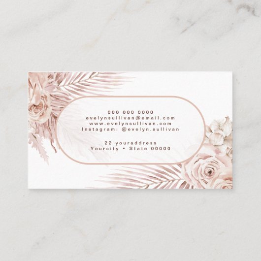 Boho roze visitekaartje (Achterkant)