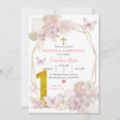 Boho roze vlinder doop en eerste verjaardag kaart (Voorkant)