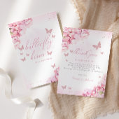 Boho roze vlinder kusjes bloemenmeisje Baby shower Bedankkaart