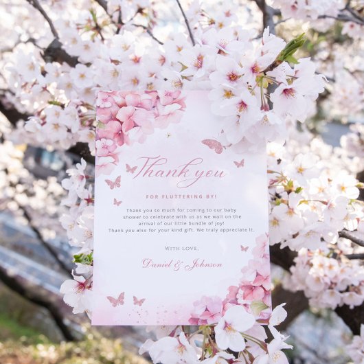 Boho roze vlinder kusjes bloemenmeisje Baby shower Bedankkaart