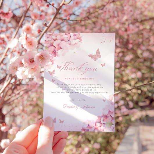 Boho roze vlinder kusjes bloemenmeisje Baby shower Bedankkaart