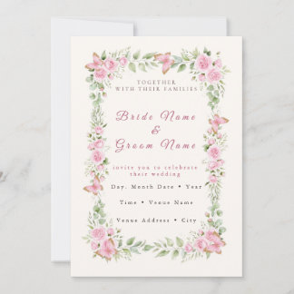 Boho Roze Vlinder Trouw Uitnodiging - Watercolor