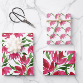 Boho Roze Waterverf Bloemen Bourgondië Wit Inpakpapier Vel