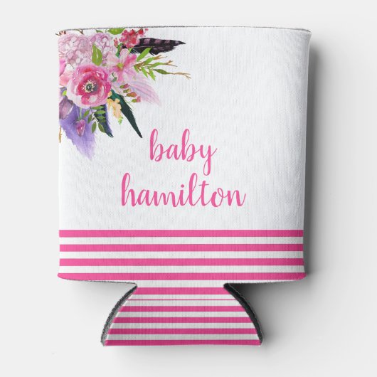 Boho Roze Waterverf Bloemen Custom Baby shower Blikjeskoeler (Voorkant)