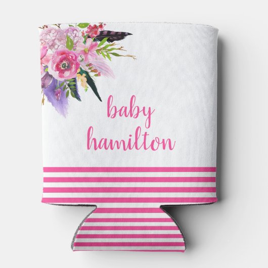 Boho Roze Waterverf Bloemen Custom Baby shower Blikjeskoeler (Achterkant)