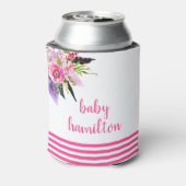 Boho Roze Waterverf Bloemen Custom Baby shower Blikjeskoeler (Blikje Achterkant)