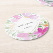 Boho Roze Waterverf Bloemen Handgeschilderd Ronde Kartonnen Onderzetter (Gebogen)