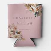 Boho Roze Waterverf Bloemen Trouwgunsten Blikjeskoeler (Voorkant)