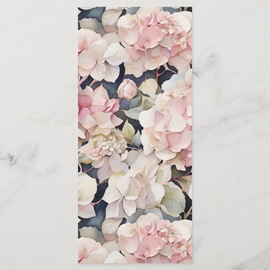 Boho roze waterverf bloemenhortensia's Bruiloft Menu (Achterkant)