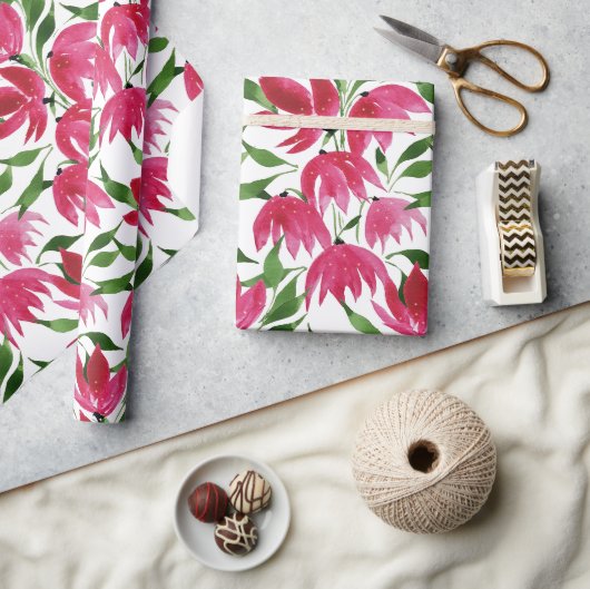 Boho Roze Waterverf Bloemig Cadeaupapier (Crafts)