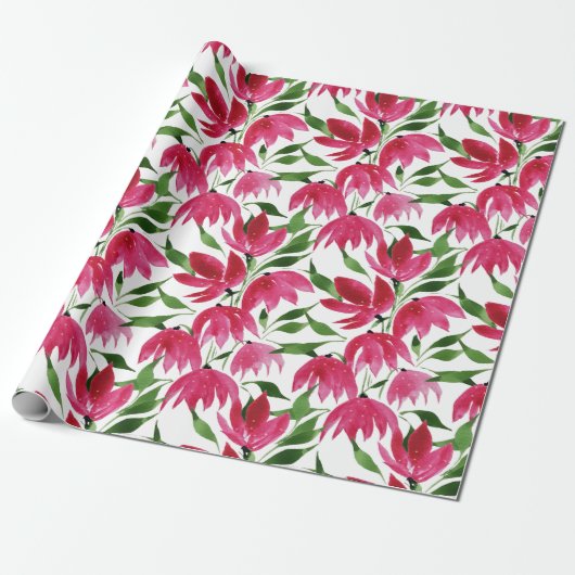 Boho Roze Waterverf Flolar Cadeaupapier (Uitgerold)