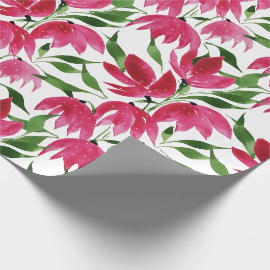 Boho Roze Waterverf Flolar Cadeaupapier (Hoek)