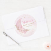 Boho roze Waterverf over het maan Baby shower Ronde Sticker (Envelop)