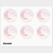 Boho roze Waterverf over het maan Baby shower Ronde Sticker (Vel)