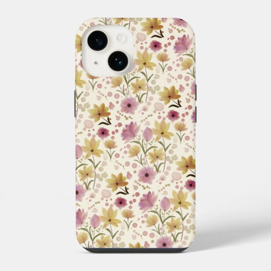 Boho Roze Waterverf Wildflower  iPhone Hoesje (Achterkant)