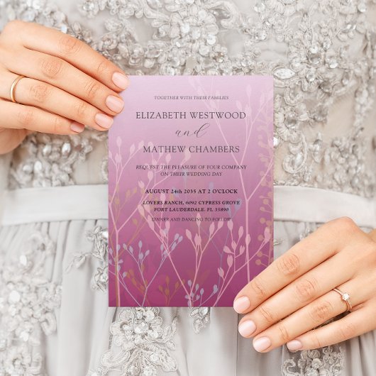 Boho Roze Wilde Grassen & Bloemen Bruiloft Kaart