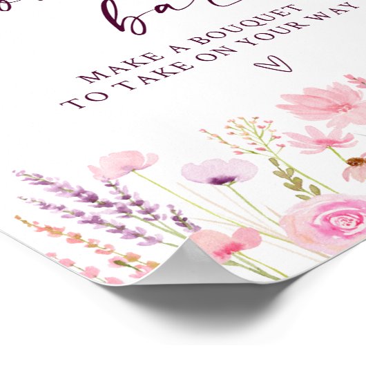Boho Roze Wildflower Bloembalk Teken Poster (Hoek)