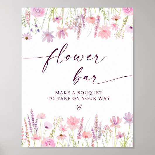 Boho Roze Wildflower Bloembalk Teken Poster (Voorkant)