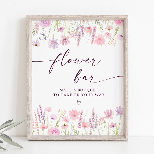 Boho Roze Wildflower Bloembalk Teken Poster