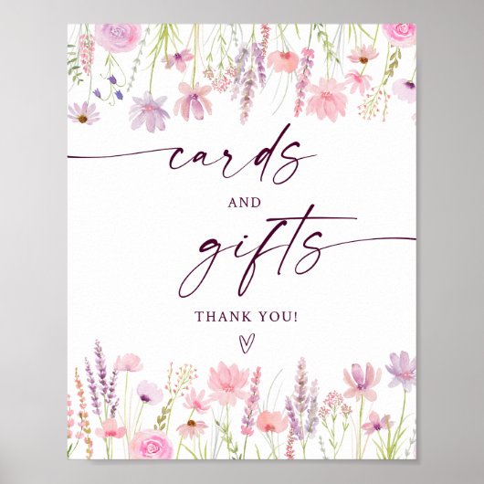 Boho Roze Wildflower Kaarten en geschenken Verjaar Poster (Voorkant)