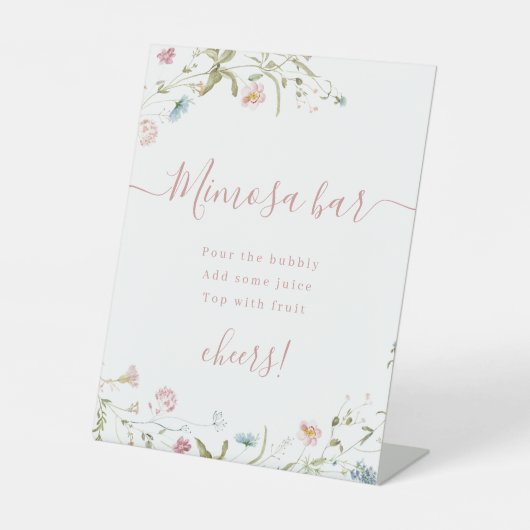 Boho Roze Wildflower script Vrijgezellenfeest Mimo Reclamebord Met Voetstuk (Voorkant)