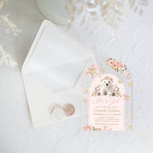 Boho Roze Winter Beer Het is een Meisje Baby Showe Acryl Uitnodigingen