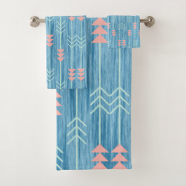 Boho Roze Wit en Blauwe Pijl Bad Handdoek