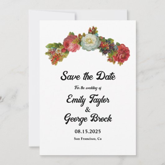 Boho roze wit rode rozen bloemenelegante bruiloft save the date (Voorkant)