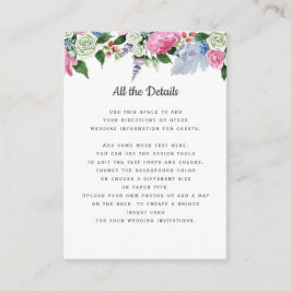 Boho roze witte lavendel bloemen bruiloft details informatiekaartje