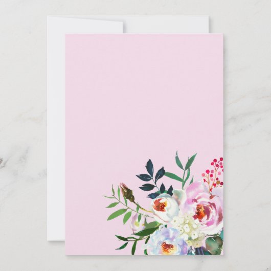 Boho roze witte munt groene pioen bloemenbruiloft kaart (Achterkant)