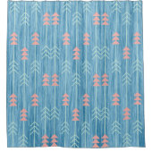 Boho Roze Witte Pijl Blauwe Achtergrond Douchegordijn (Voorkant)