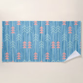 Boho Roze Witte Pijl Blauwe Achtergrond Strandlaken (Voorkant)