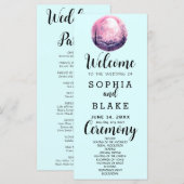 Boho Roze & Witte Volle Maan Blauwe Trouwprogramma (Voorkant / Achterkant)