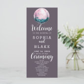 Boho Roze & Witte Volle Maan Grijze Trouwprogramma (Staand voorkant)