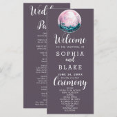 Boho Roze & Witte Volle Maan Grijze Trouwprogramma (Voorkant / Achterkant)