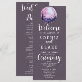 Boho Roze & Witte Volle Maan Grijze Trouwprogramma (Voorkant / Achterkant)