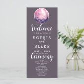 Boho Roze & Witte Volle Maan Grijze Trouwprogramma (Staand voorkant)