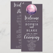 Boho Roze & Witte Volle Maan Grijze Trouwprogramma (Voorkant / Achterkant)